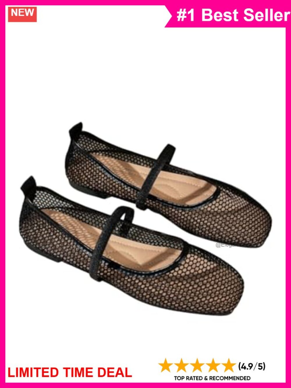 Women's Mesh Fishnet Ballet Flats Sheer Ballerina Mary Jane Shoes
